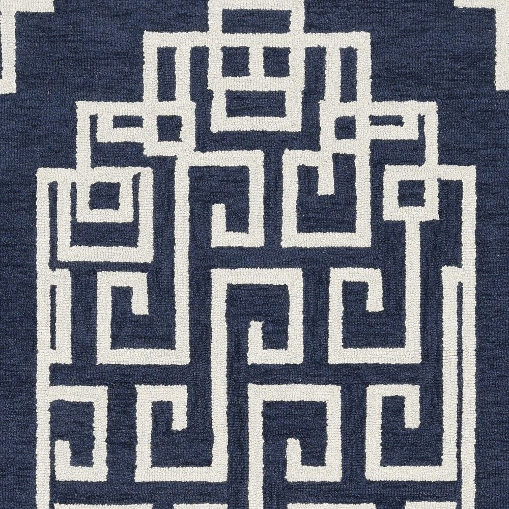 8' X 10' Navy Blue And Ivory Wool Geometric Hand Tufted Area Rug