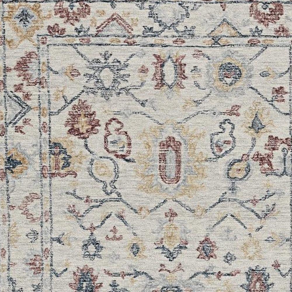 8' Ivory Gray And Red Wool Medallion Hand Tufted Runner Rug