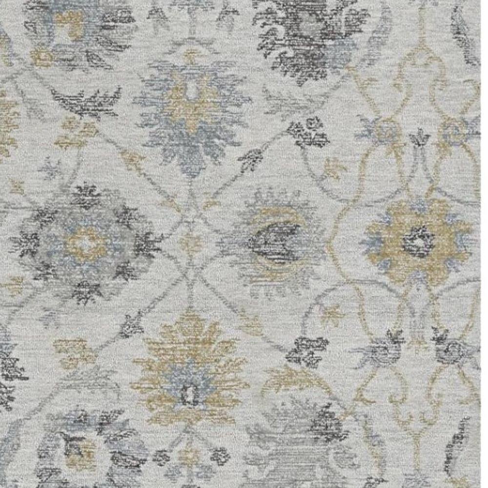 8' Ivory Gray And Green Wool Floral Hand Tufted Runner Rug