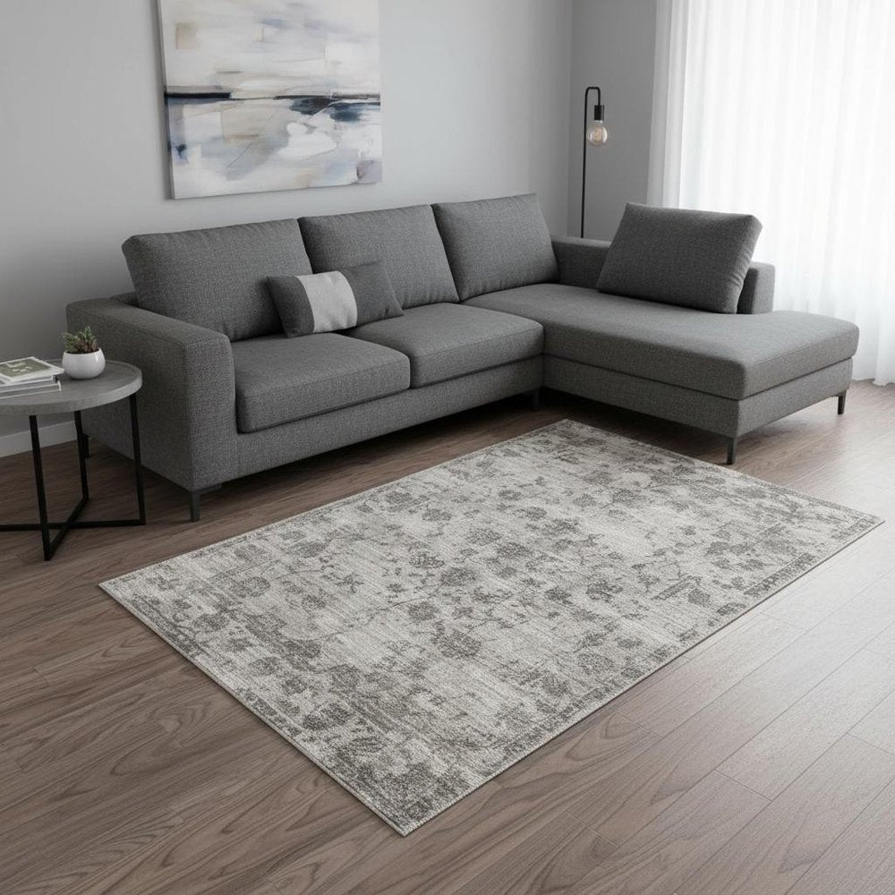 5' X 7' Beige Tan And Gold Abstract Hand Loomed Distressed Area Rug