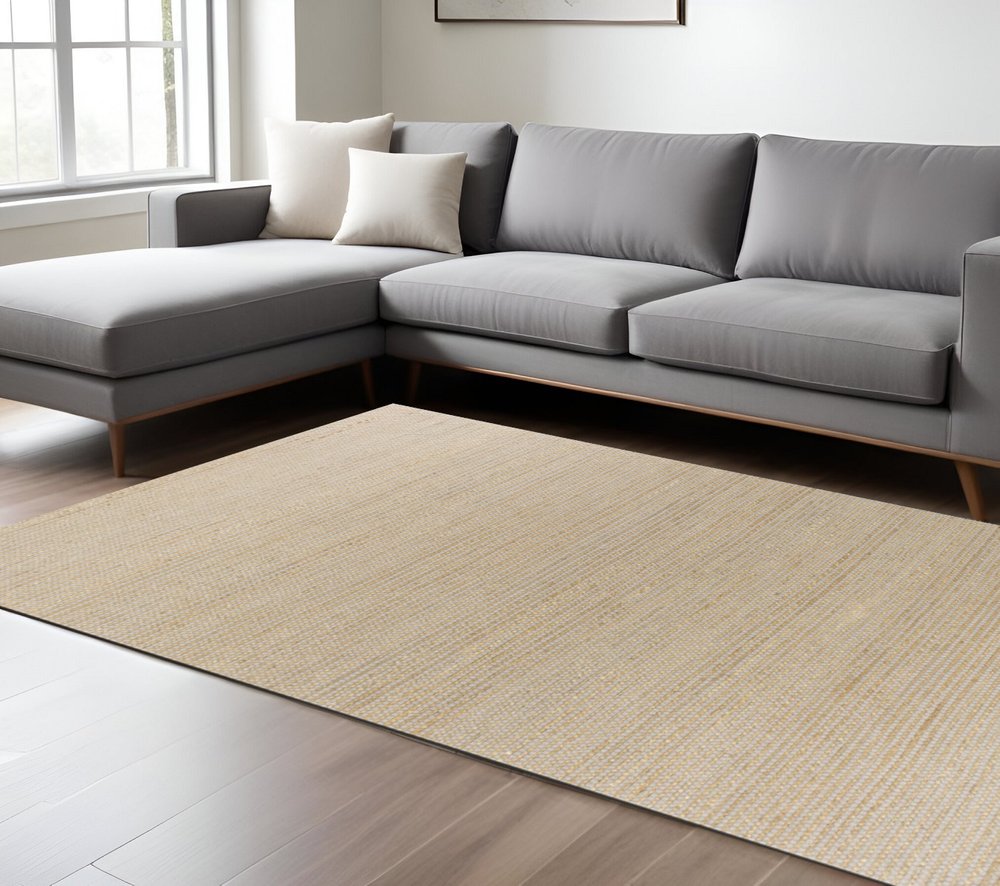 7' X 10' Tan and Ivory Wool Hand Woven Area Rug