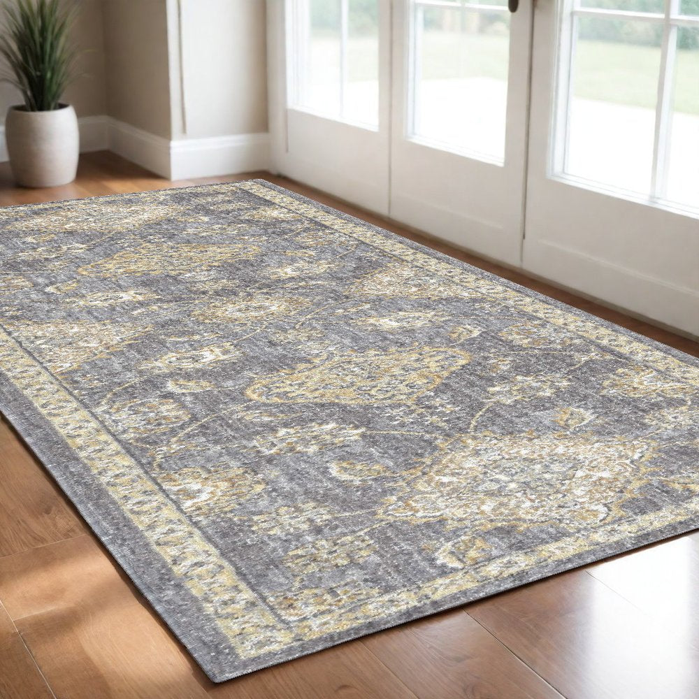 2' X 3' Sage Orange And Gray Wool Floral Distressed Area Rug
