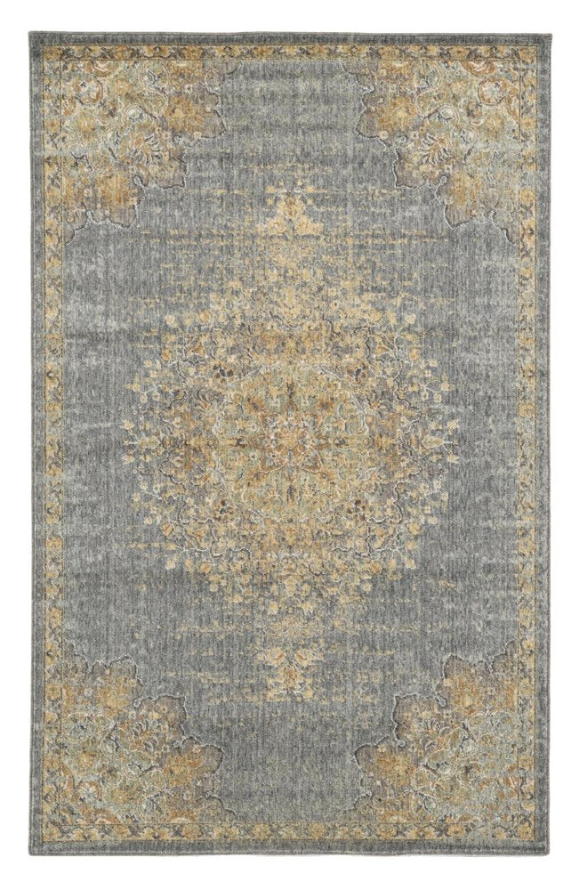 8' Slate Gray And Orange Wool Medallion Distressed Runner Rug