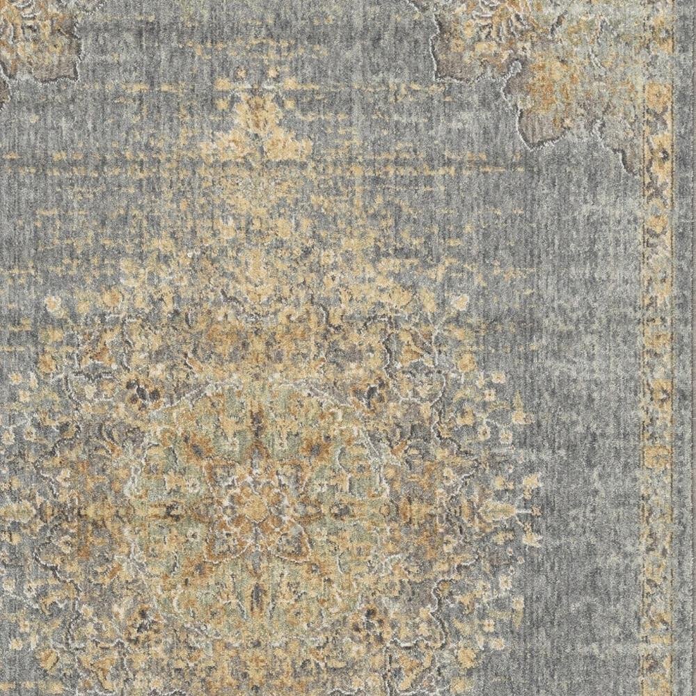 8' Slate Gray And Orange Wool Medallion Distressed Runner Rug
