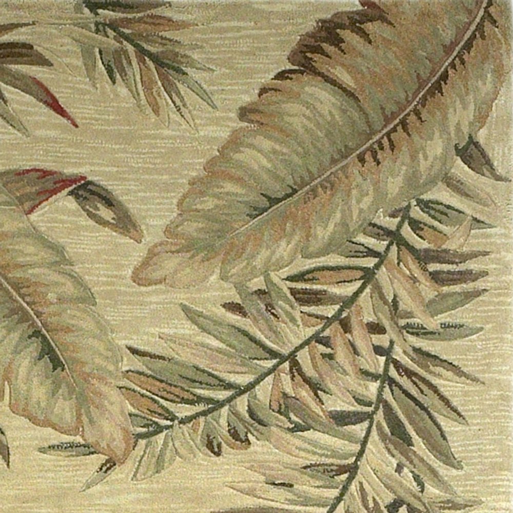 5' X 8' Brown Green And Red Wool Tropical Botanical Hand Tufted Area Rug