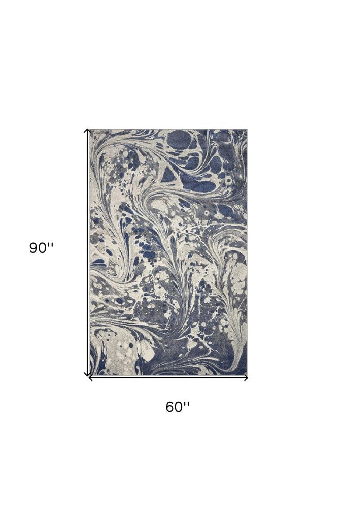 3' X 5' Blue Gray And Ivory Abstract Area Rug
