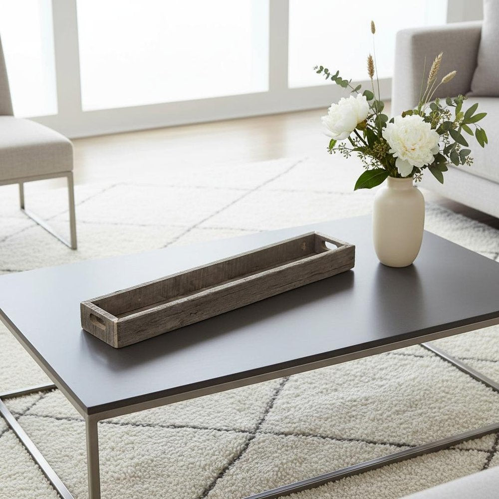 36" Brown Wood Cracker Tray With Handles