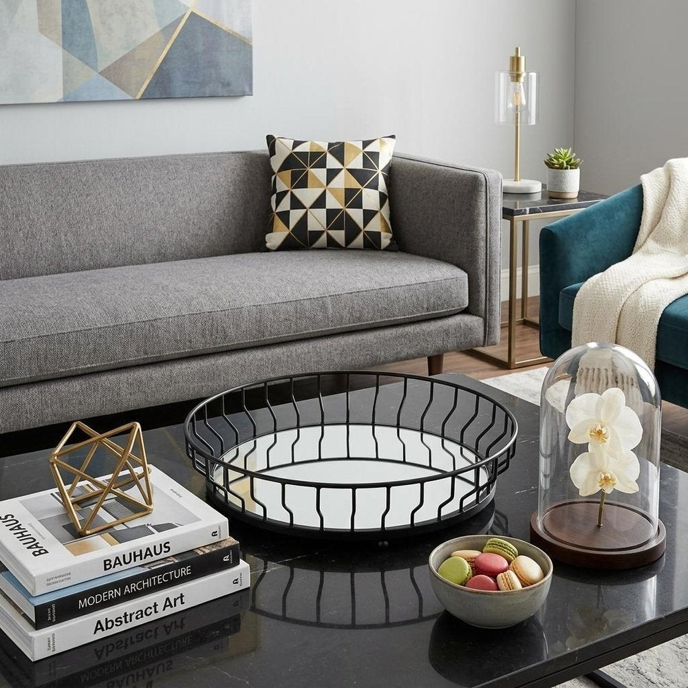 20" Black Round Metal Indoor Outdoor Serving Tray With Handles