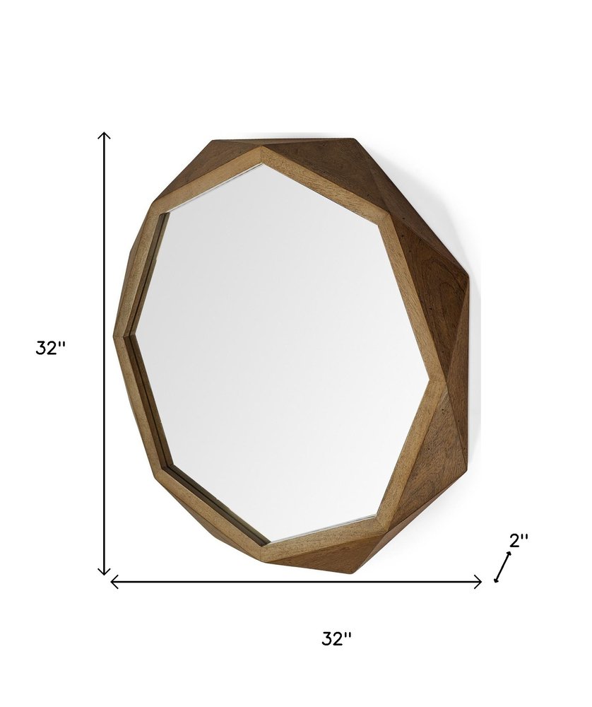32" Octagon Wooden Frame Wall Mirror