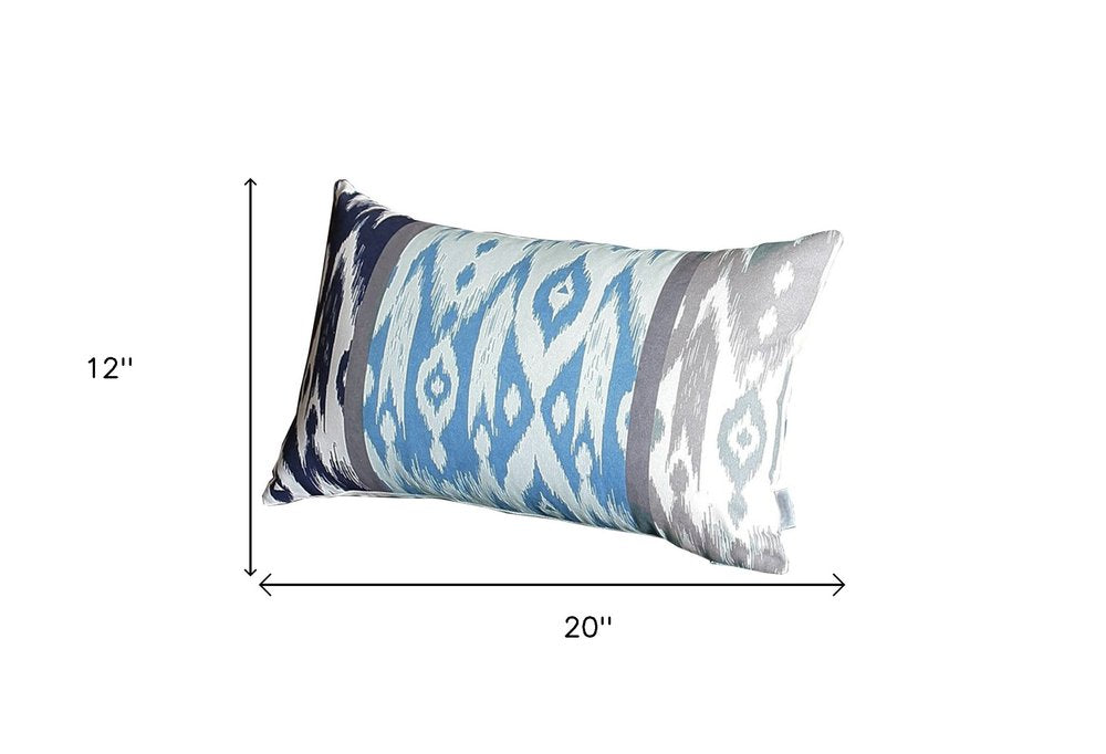 Set of Four 12" X 20" Blue And Gray Fabric Lumbar Throw Pillow Covers