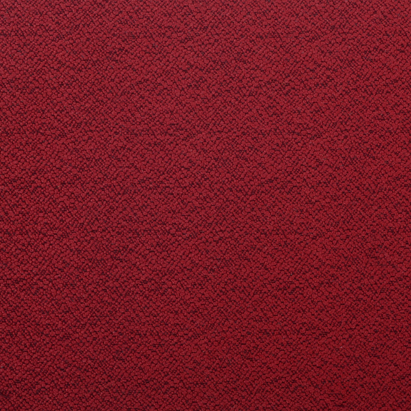Red textured fabric sample with dense loop pile in burgundy and dark red tones.