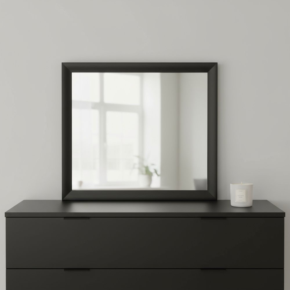 35" Black Square Wood Framed Mounted Dresser Mirror