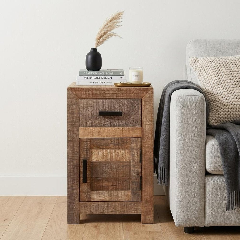 26" Brown Solid Wood Square End Table With Drawer