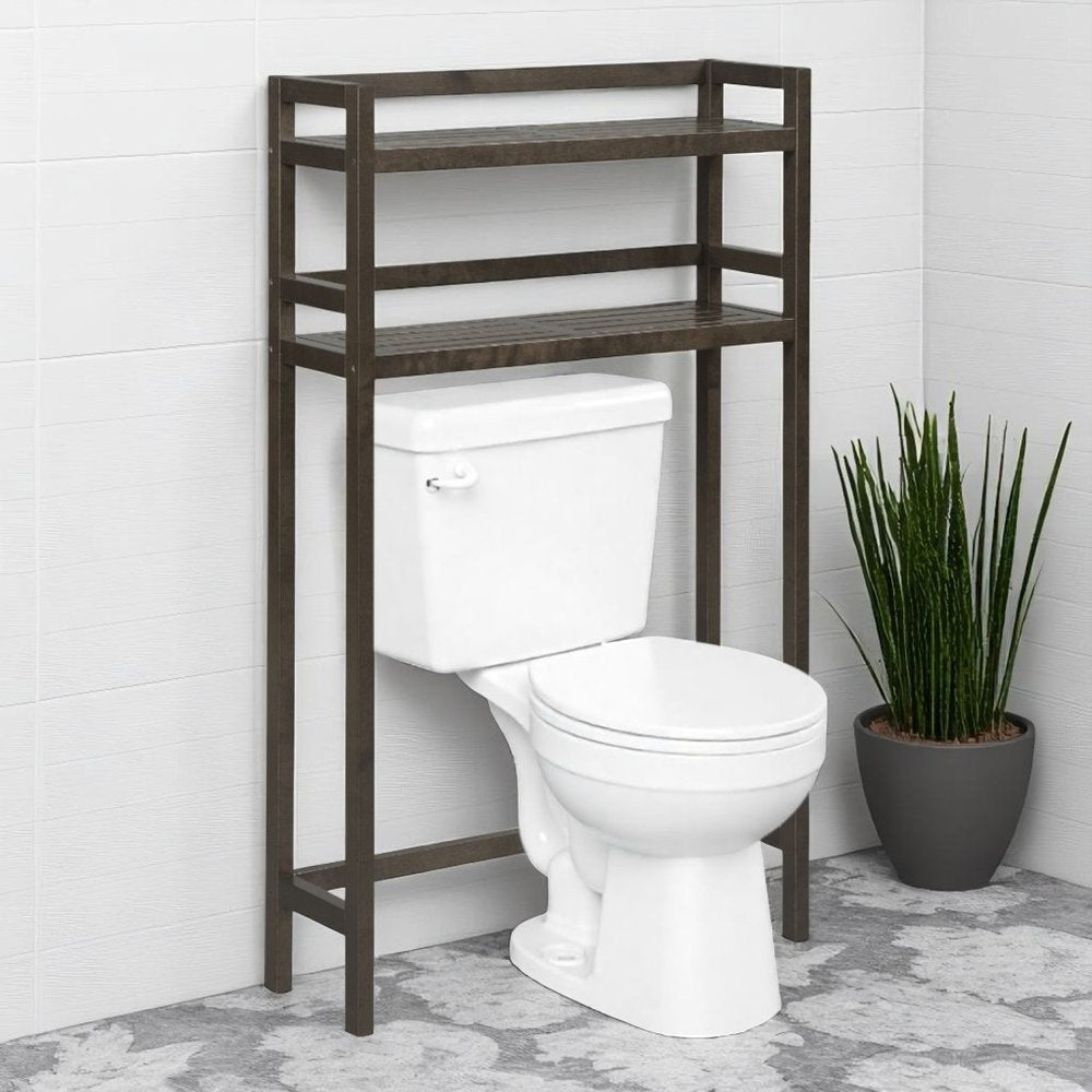 48" Espresso Solid Wood Two Tier Over Toilet Organizer