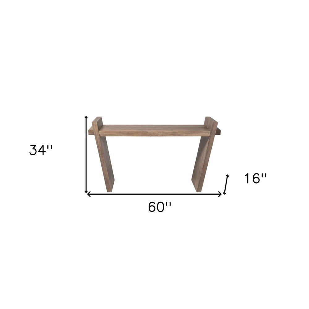 60" Brown Solid Wood Slanted Base Console Table