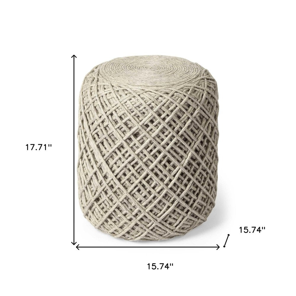 16" Ivory Upholstery Cylinder Abstract Pouf Ottoman