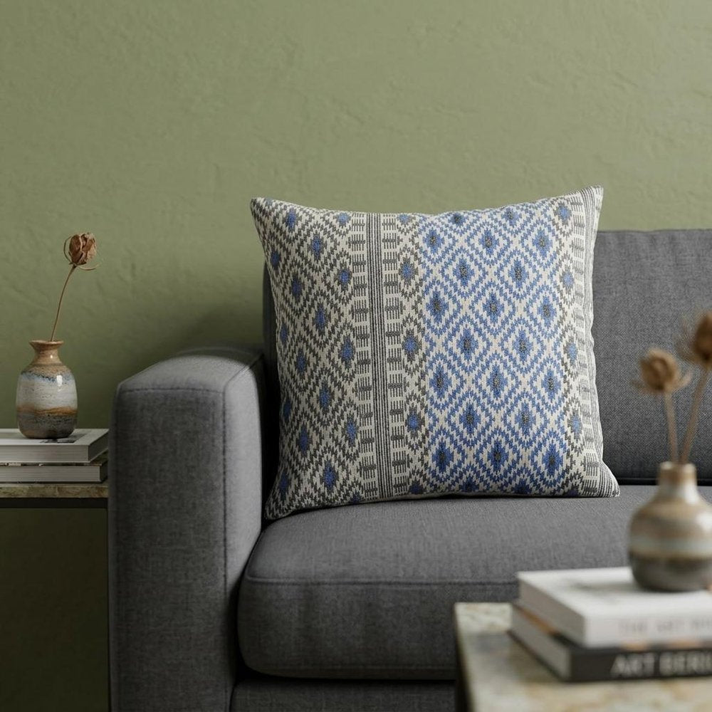 Gray And Blue Aztec Diamond Throw Pillow