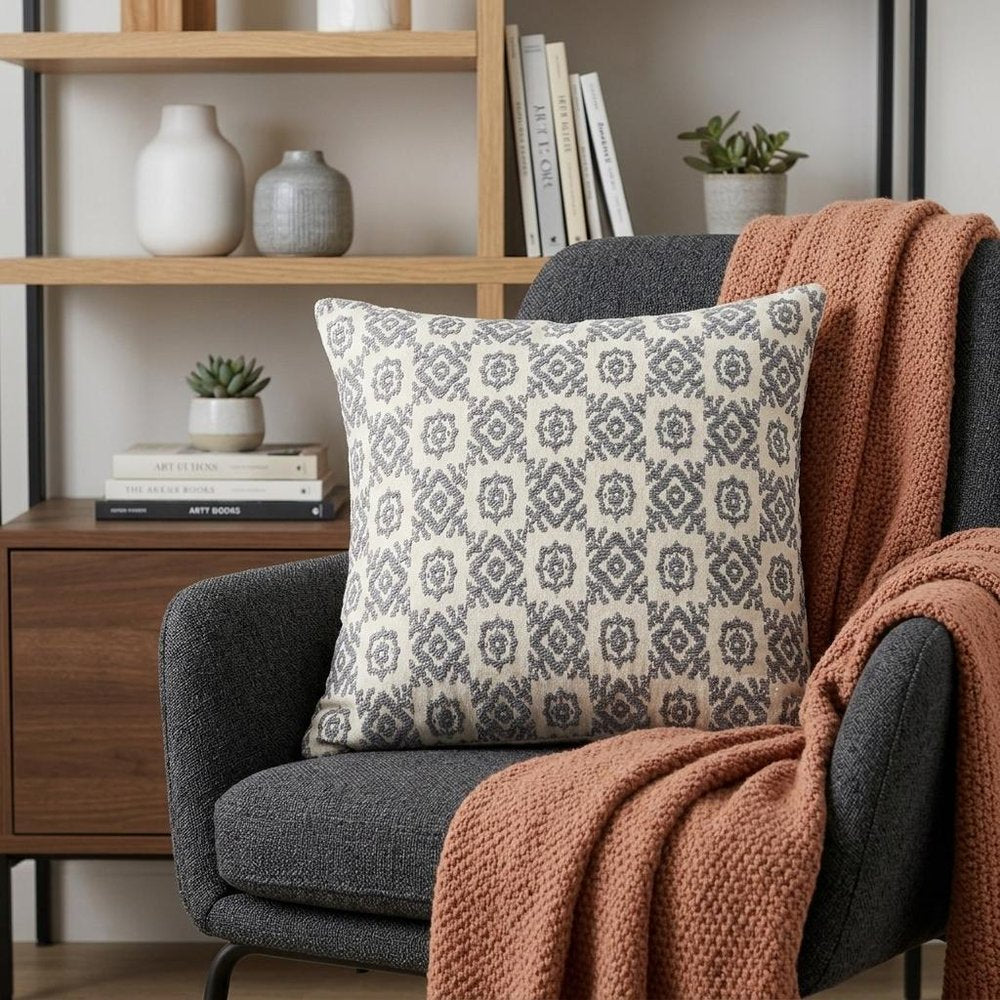 16" Gray Cotton Throw Pillow