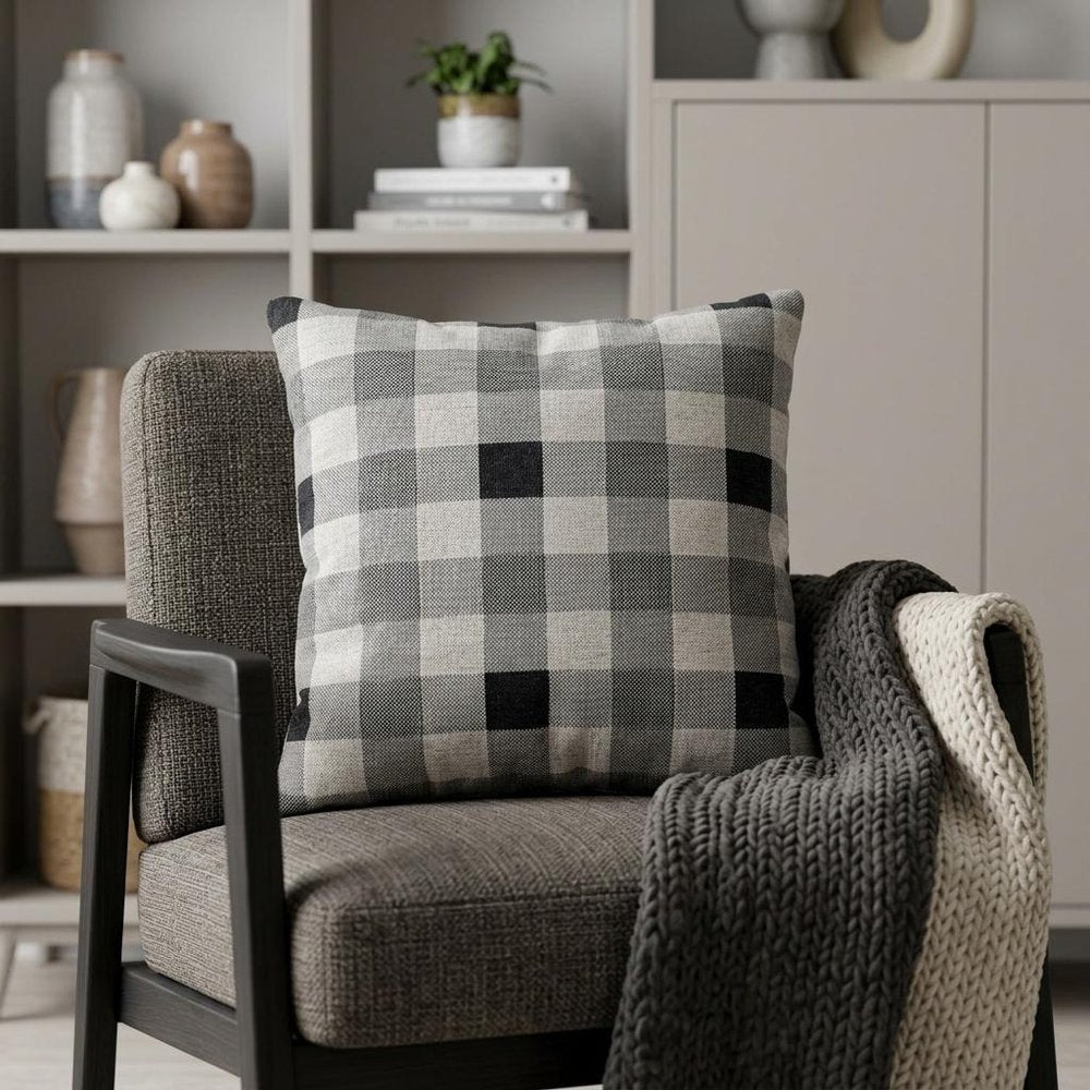 Lead Grey Checkered Pillow