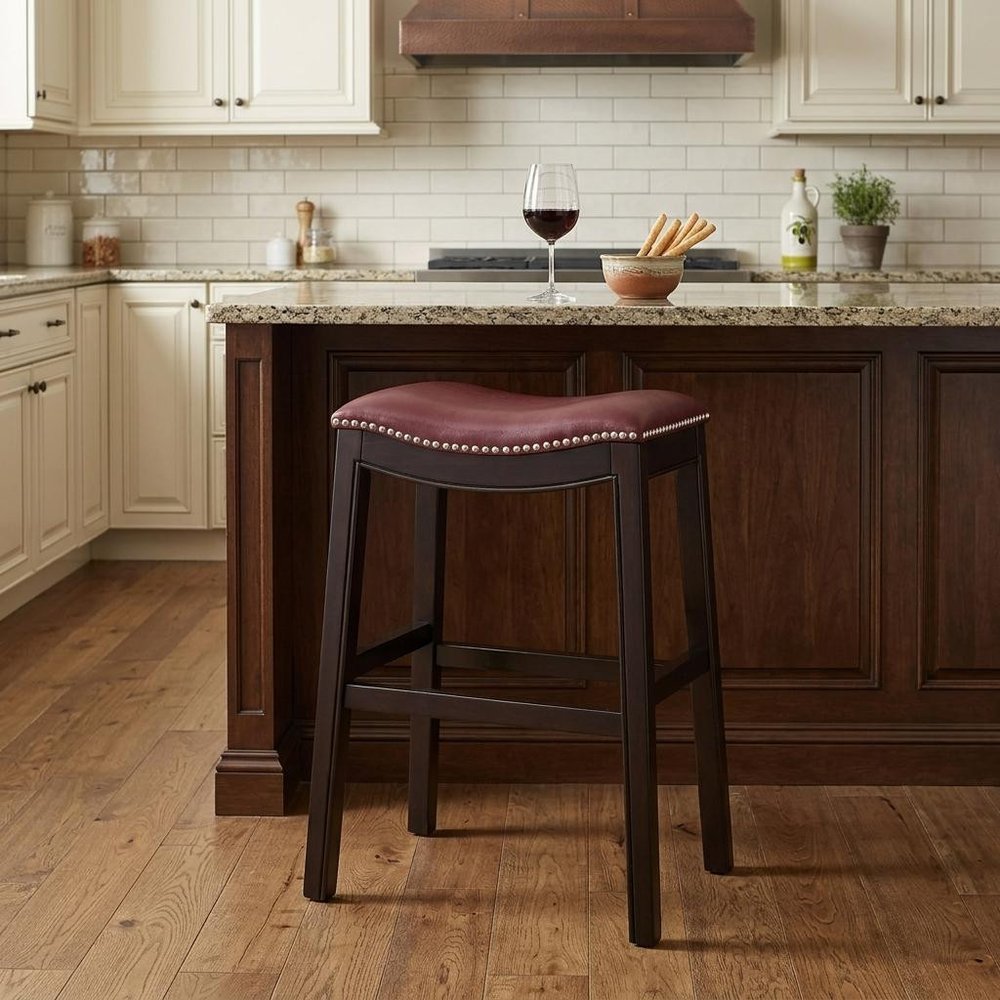 26" Dark Red and Espresso Solid Wood Backless Counter Height Bar Chair