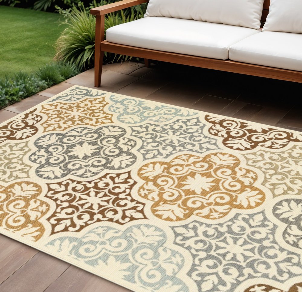 8' X 13' Gray And Ivory Moroccan Indoor Outdoor Area Rug