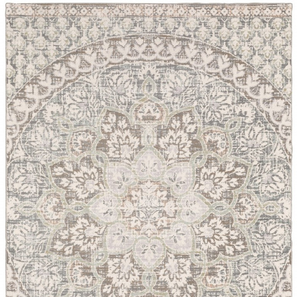 7' X 10' Ivory Grey Distresed Oversize Medallion Indoor Area Rug