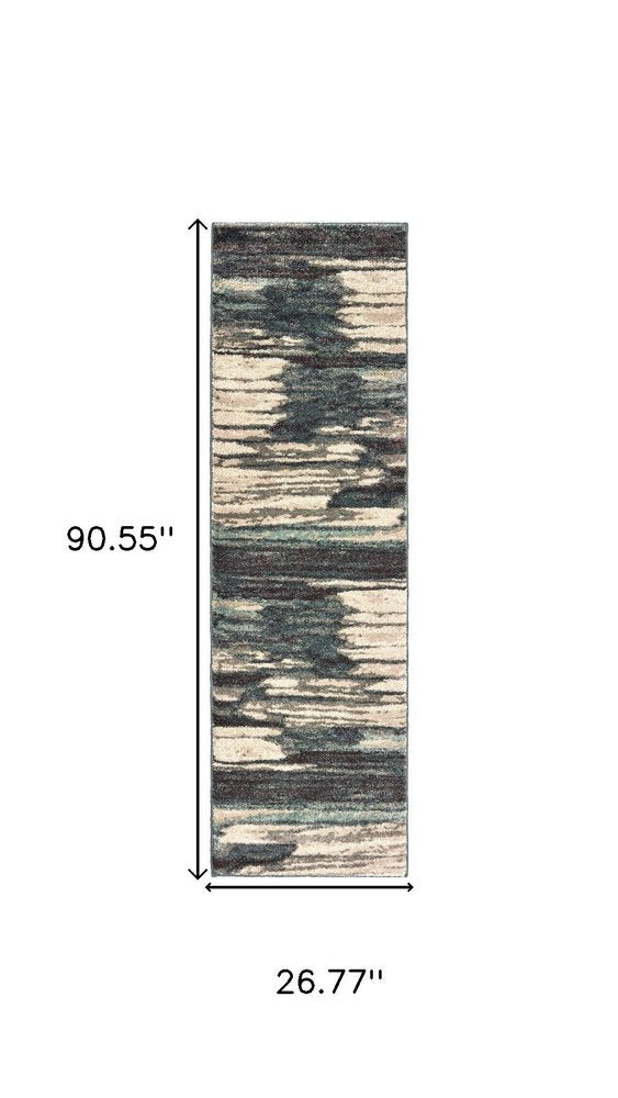 2' X 3' Ivory Blue Gray Abstract Layers Indoor Accent Rug