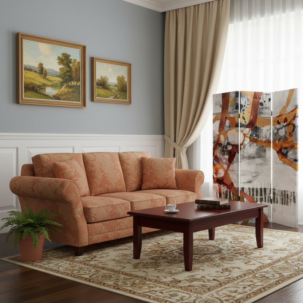 Contemporary Abstract Art Three Panel Room Divider Screen