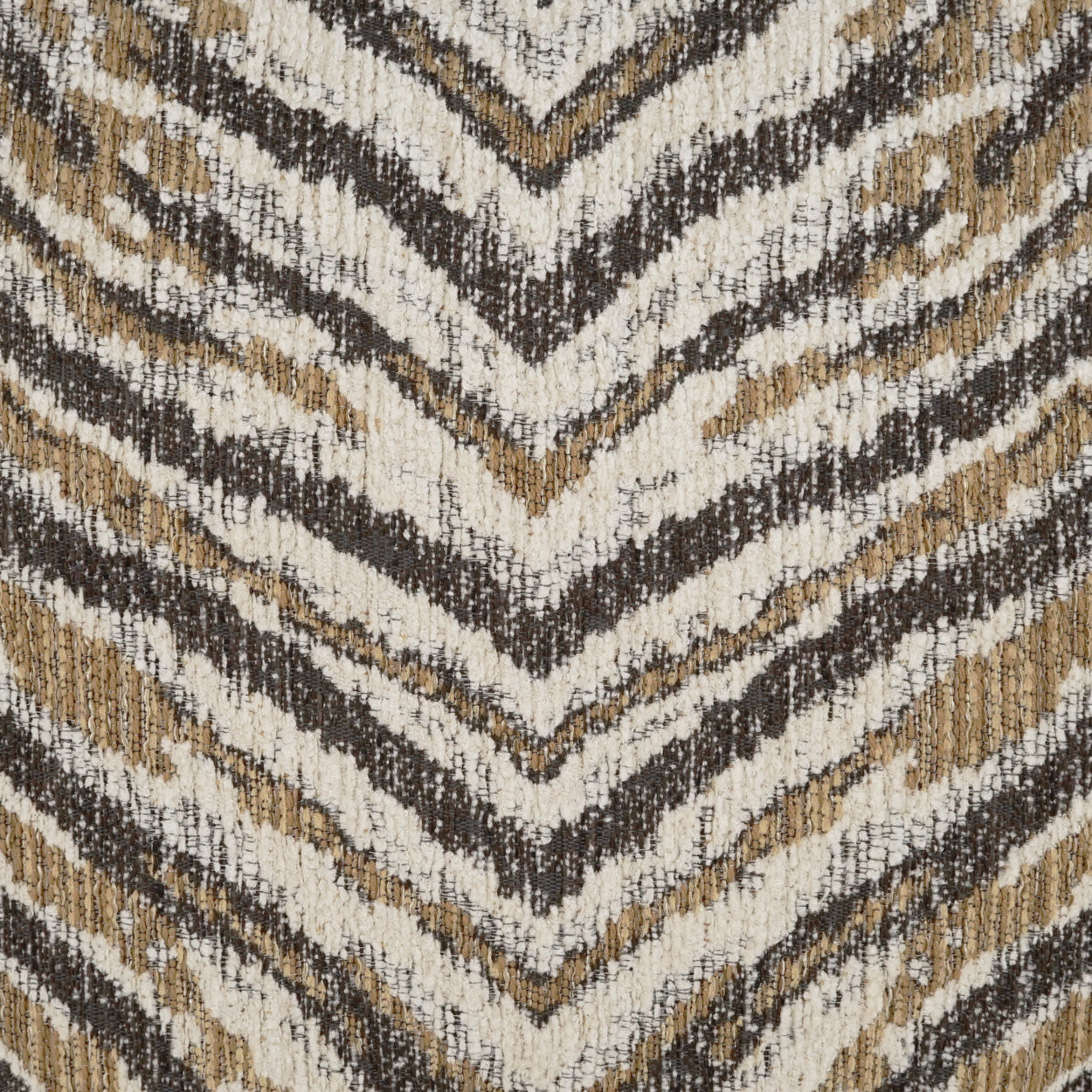 Textured boucle fabric with cream, brown & tan chevron zebra pattern; ideal for throws & upholstery.