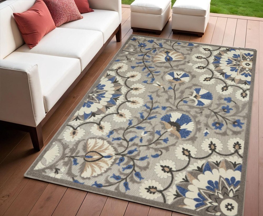 8' X 11' Blue And Gray Indoor Outdoor Area Rug