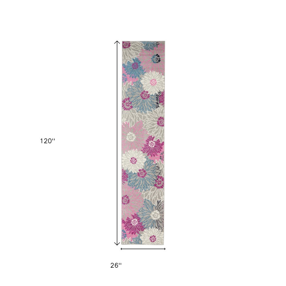 2' X 3' Gray And Pink Floral Area Rug