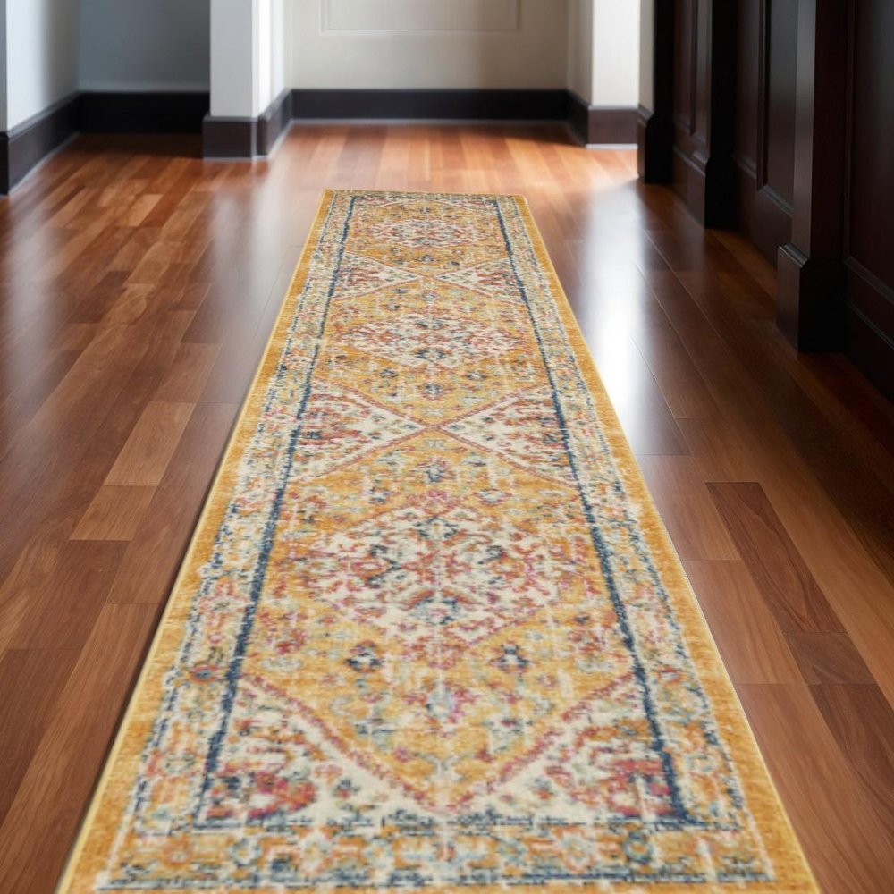4' Yellow And Ivory Medallion Round Rug
