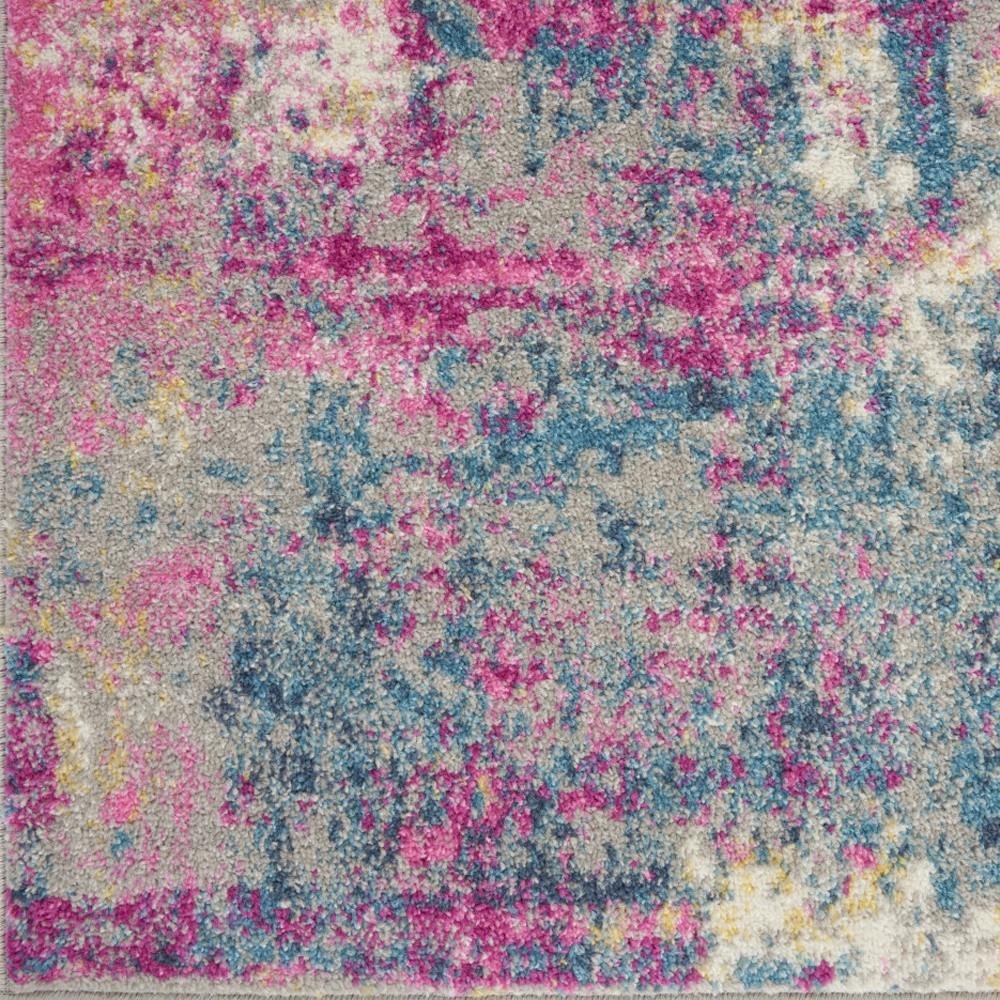 6' Ivory And Blue Abstract Runner Rug