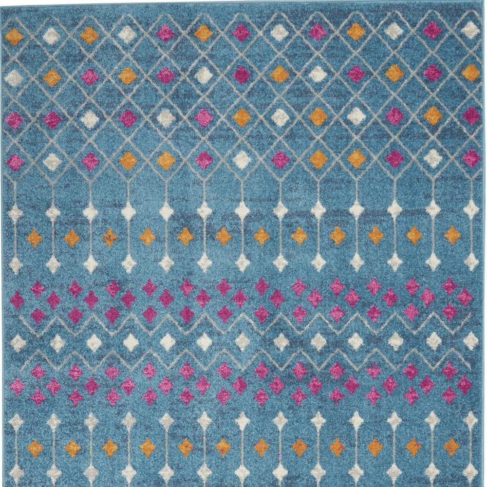 5' X 7' Blue And Orange Geometric Area Rug