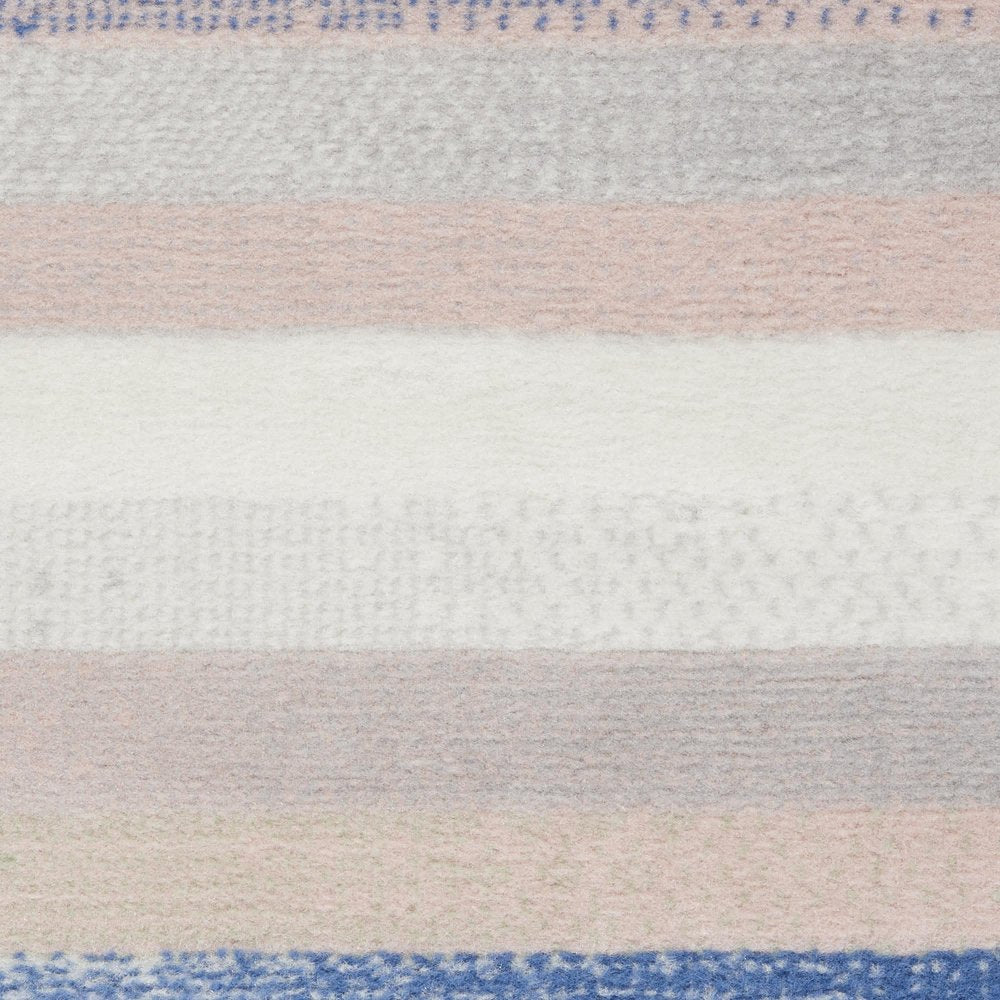4' X 6' Ivory Blue And Green Striped Distressed Area Rug