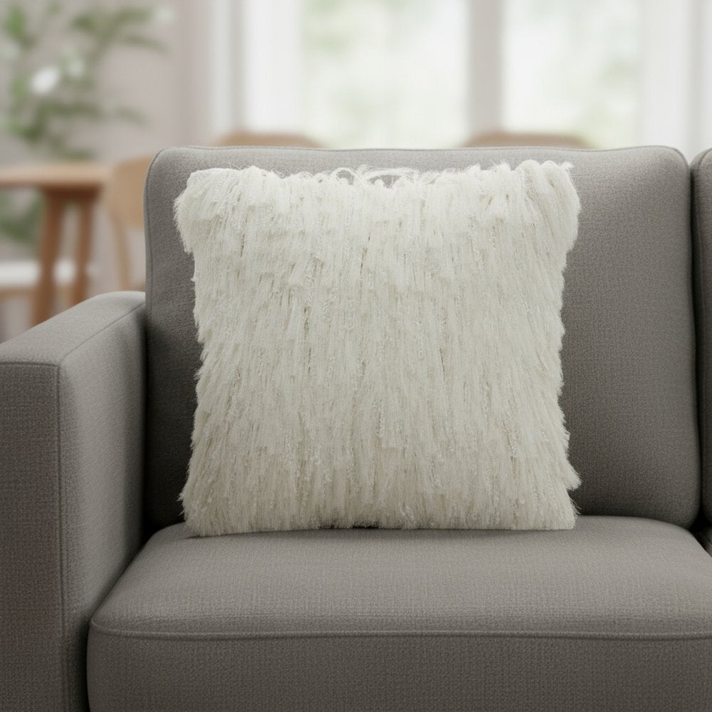 Soft White Shag Accent Pillow