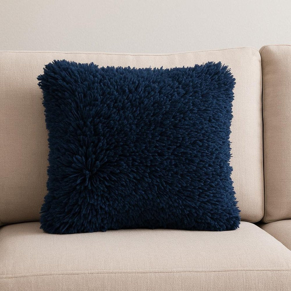Fluffy Navy Shag Accent Throw Pillow
