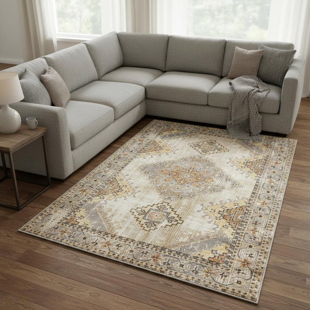 10' X 13' Gray And Beige Aztec Pattern Area Rug