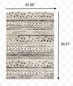 8' Ivory And Black Tribal Runner Rug