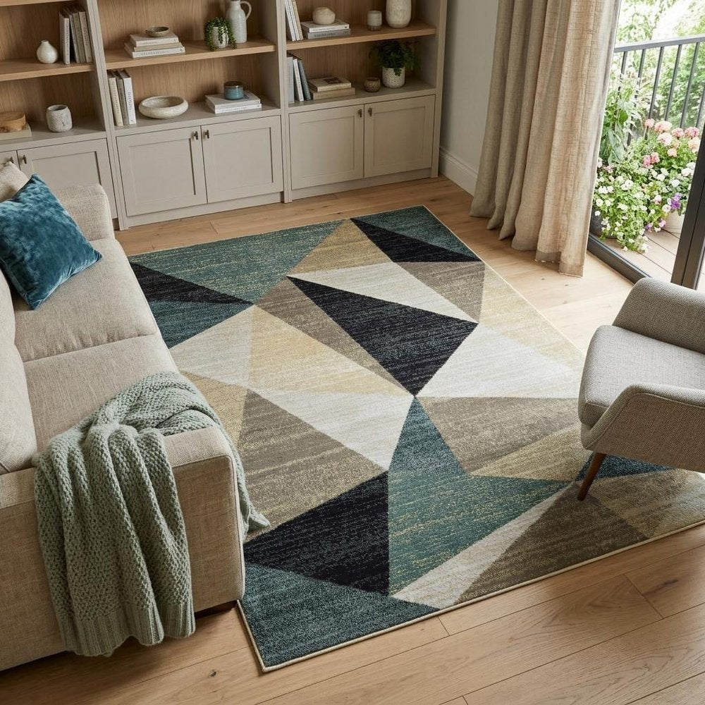 10' X 13' Gray And Teal Geometrics Indoor Area Rug