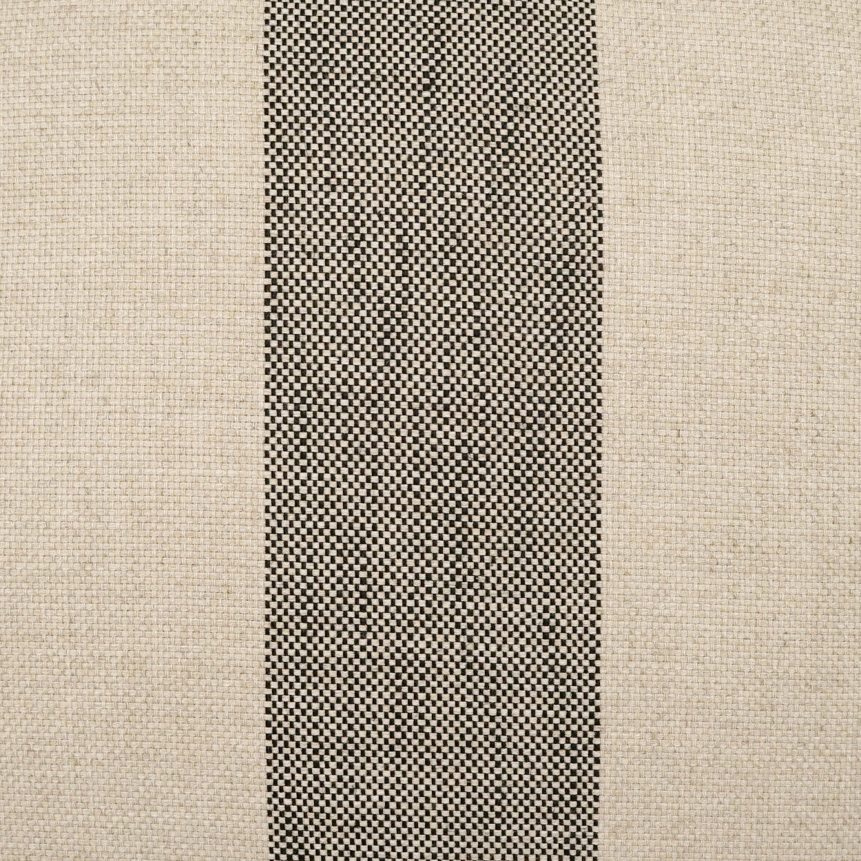 Beige linen fabric with a narrow central black-and-white checkered stripe.