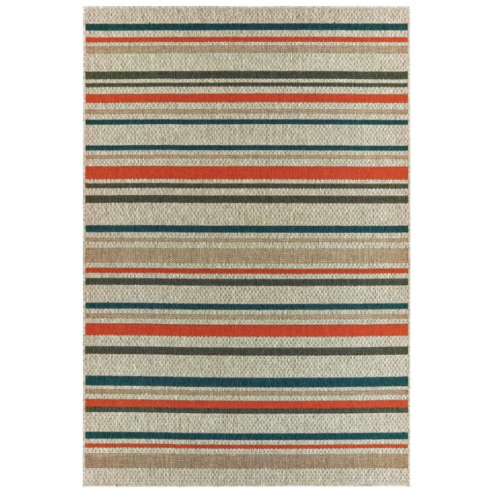 10' X 13' Blue And Gray Striped Indoor Outdoor Area Rug