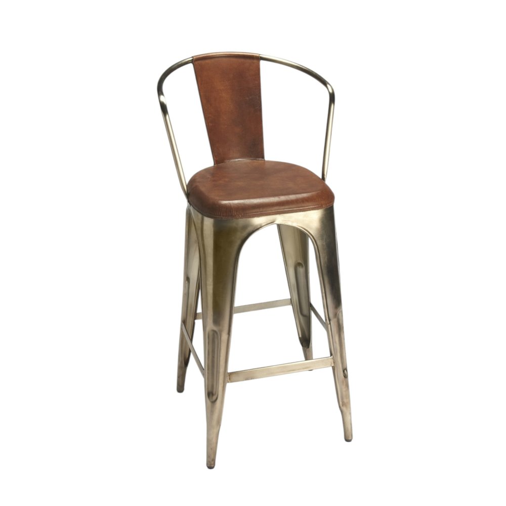 Brown and gold iron bar chair, 28" high.