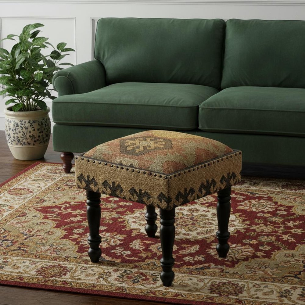 18" Brown Linen Ottoman