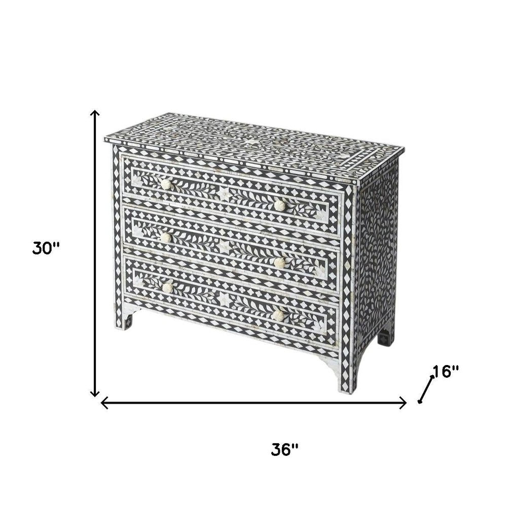 36" Black Manufactured Wood Three Drawer Chest