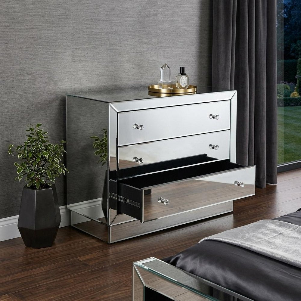 42" Clear Glass Three Drawer Dresser