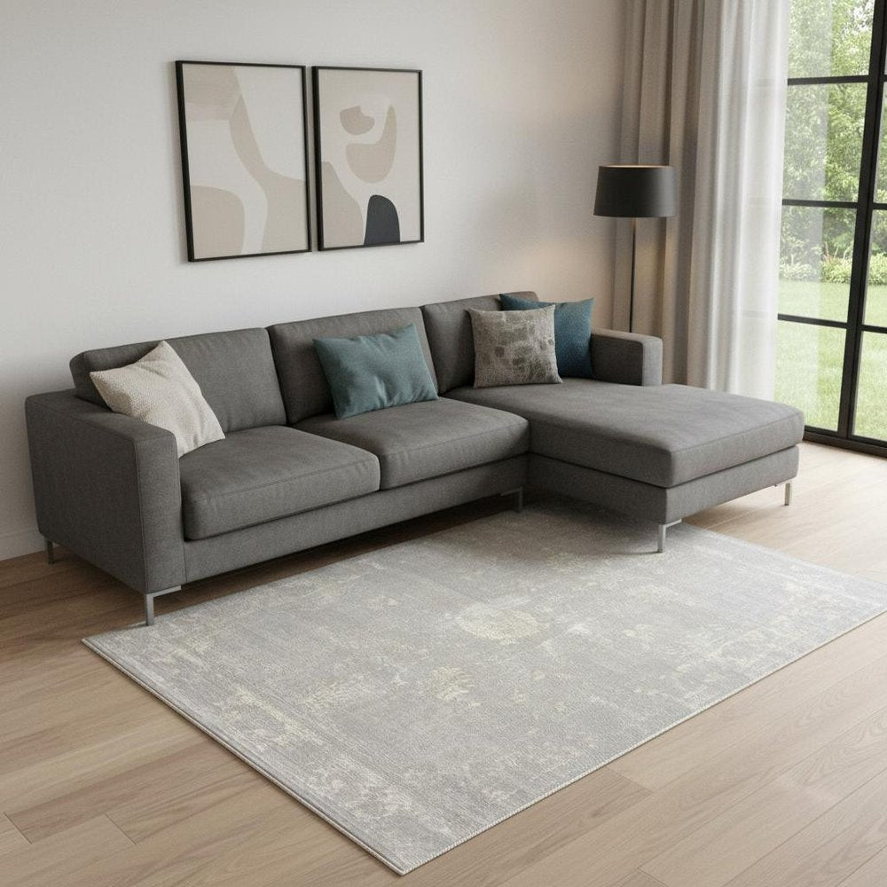 5' X 8' Modern Gray Distressed Area Rug