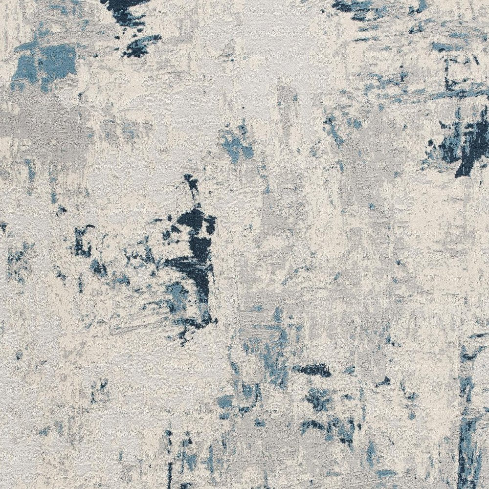3' X 5' Blue And Ivory Abstract Strokes Area Rug