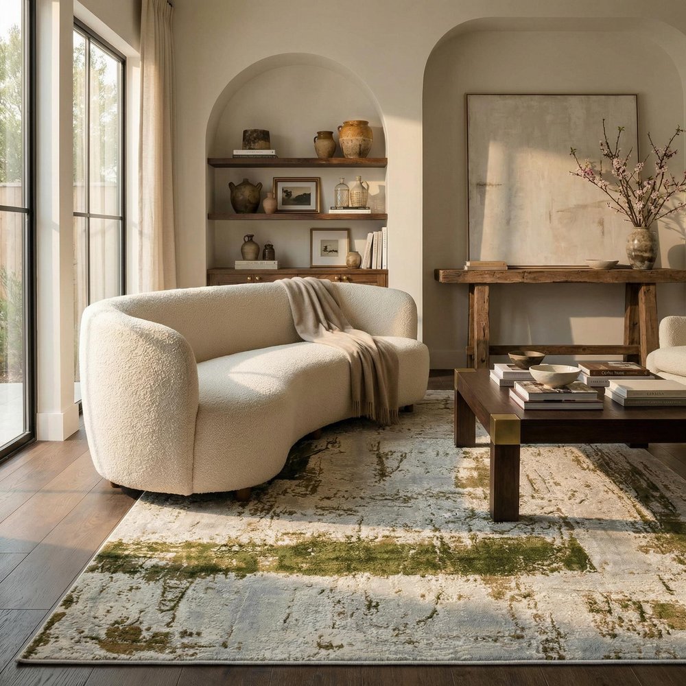 4' X 6' Green Abstract Dhurrie Area Rug