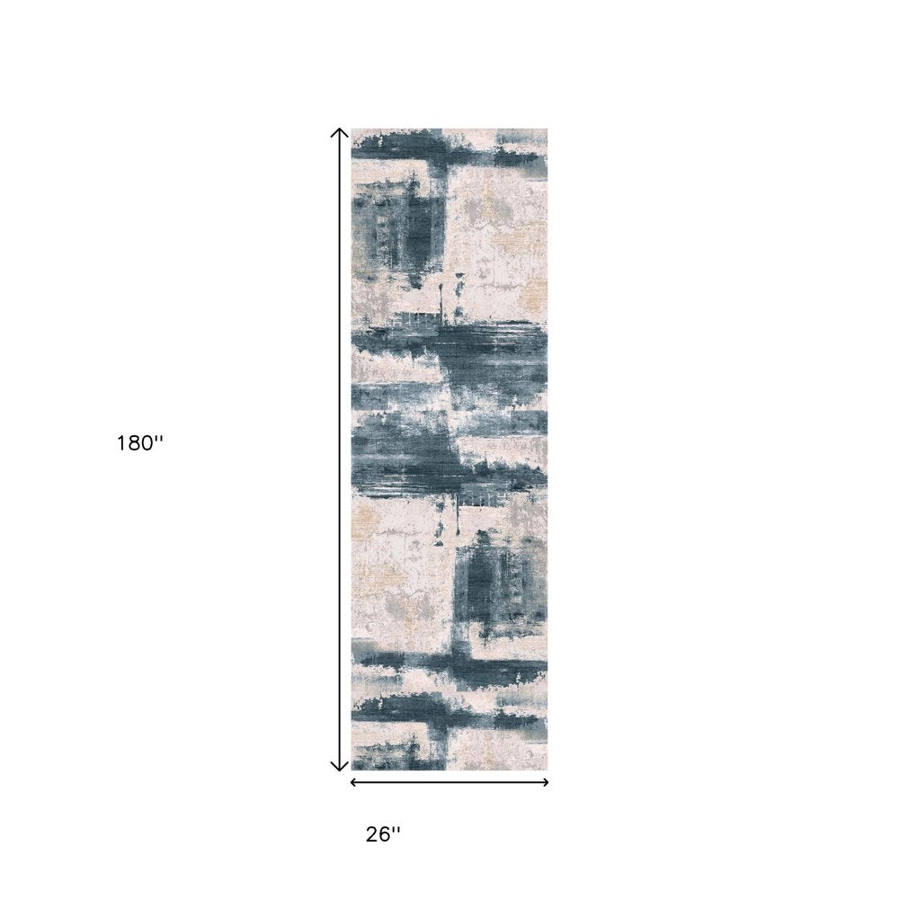 5' X 7' Blue And Ivory Abstract Dhurrie Area Rug